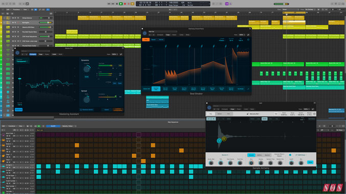 Logic Pro 10.8 for Mac in all its glory, seen here with the new Mastering Assistant joined by the Beat Breaker and Sample Alchemy plug-ins first introduced with Logic Pro for iPad.