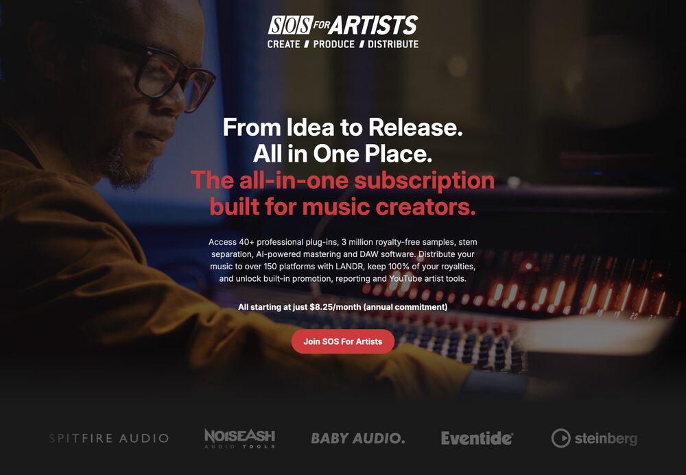 Landing page for SOS FOR ARTISTS